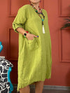 Women's Casual Solid Color Pocket Mid-Sleeve Cotton and linen Dress