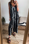 Casual striped tie-dye cotton and linen jumpsuit