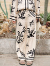 Holiday Contrast Print Long Sleeve Pants Suit