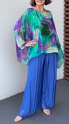 Round Neck Long Sleeve Chiffon Smudged Print Suit