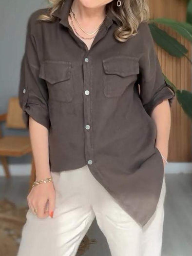 Casual Lapel Cotton and Linen Shirt