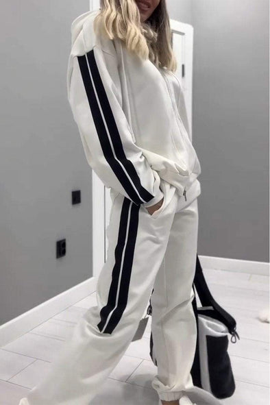 Women's Casual Hooded Zipper Two-piece Suit