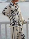 Holiday Contrast Print Long Sleeve Pants Suit