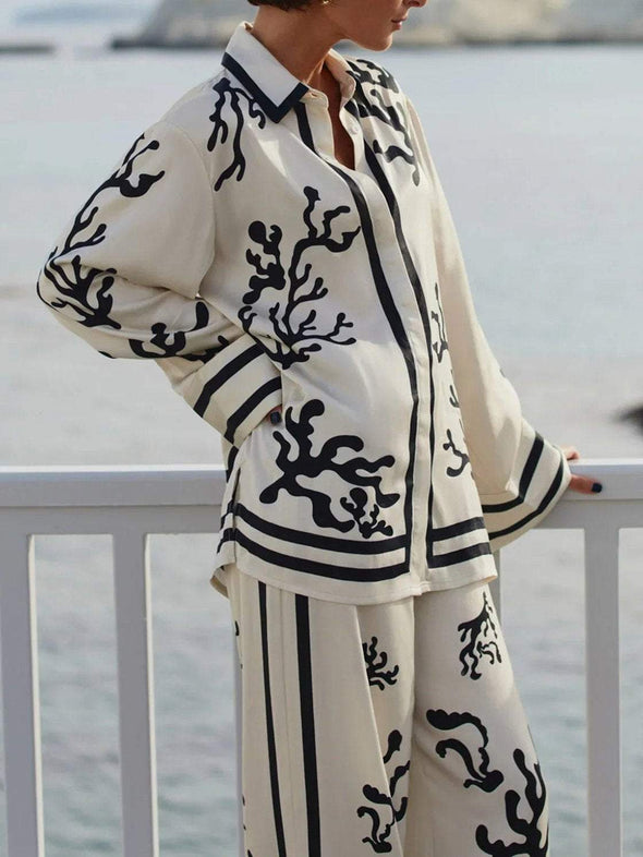 Holiday Contrast Print Long Sleeve Pants Suit