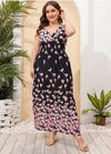 Plus Size Floral V Neck Resort Beach Dress