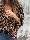 Women's V-neck Leopard Printed Long Sleeve Top