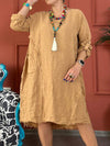 Women's Casual Solid Color Pocket Mid-Sleeve Cotton and linen Dress