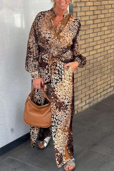 Women's Casual Color Block Leopard Print Pants Suit