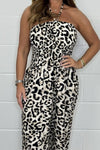 Leopard print suspender jumpsuit