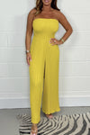 Solid color pleated tube top jumpsuit