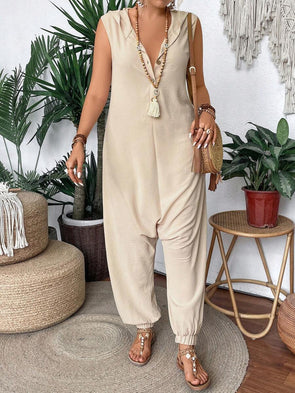 Women's V-neck Hooded Sleeveless Jumpsuit