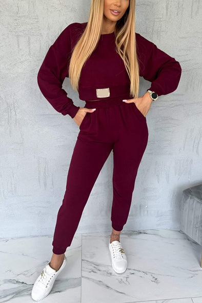 Women's Casual Round Neck Long Sleeve Two Piece Suit