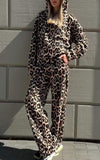 Women's Casual Hooded Leopard Printed Sweatshirt Two Piece Set