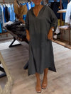 Women's Casual Hooded Solid Color Cotton and Linen Dress