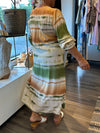 Women's Casual V-Neck Tie Dye Drawstring Long Sleeve Dress