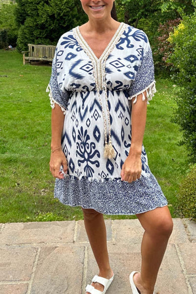 Casual printed V-neck dress