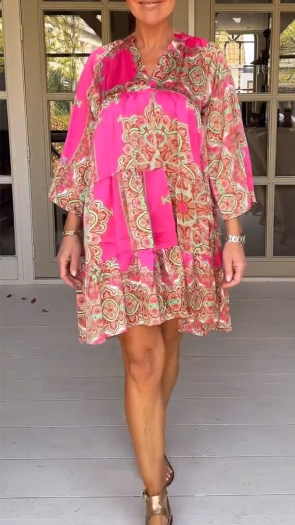 V-neck Casual Print Dress