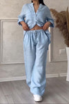 Casual solid color cotton and linen pants two-piece set