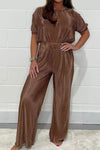 Metallic pleated top and pants set