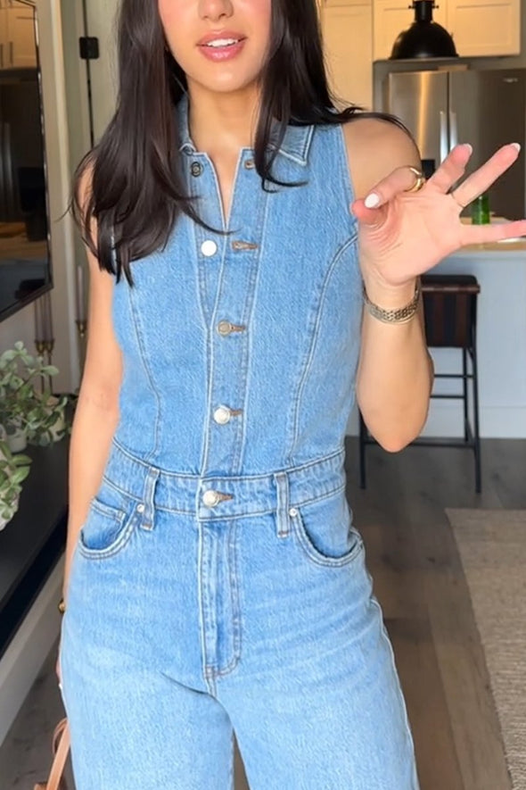 Denim sleeveless jumpsuit