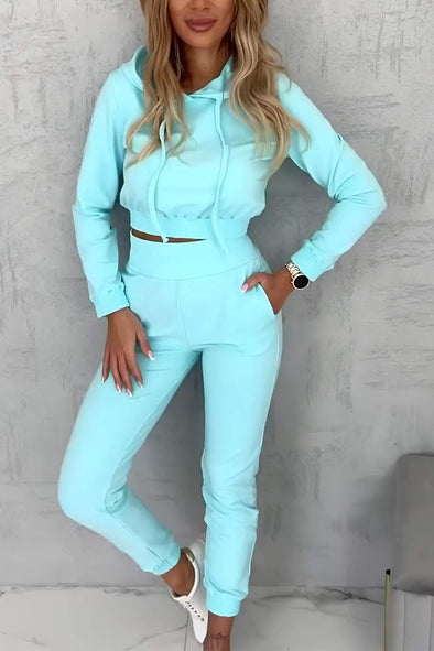 Women's Casual Hooded Long-sleeved Two-piece Suit