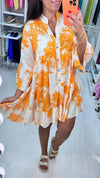 V-neck Printed Dress with Half Sleeves