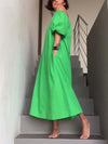 Solid color puff sleeve dress