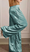 Women's Smooth Satin Half-sleeved Top and Pant Suit Two-piece