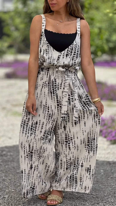 V-neck Strappy Printed Jumpsuit