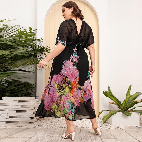 Bohemian Chiffon Printed Plus Size Beach Dress