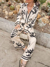 Holiday Contrast Print Long Sleeve Pants Suit