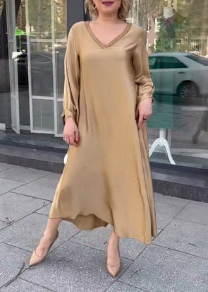 Satin V-neck Loose Dress