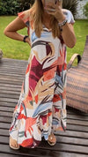 V-neck Casual Printed Flying Sleeve Dress