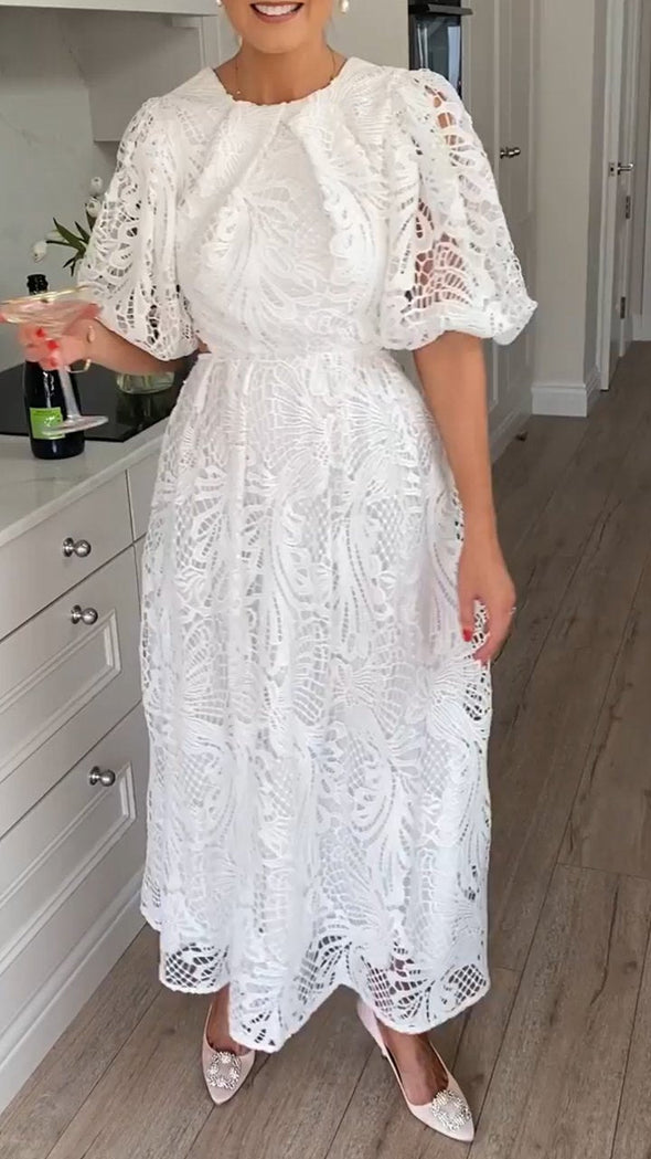 Elegant Dress with Hollow Lantern Sleeves