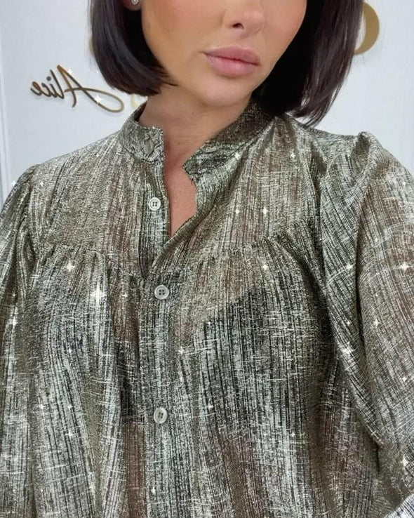 Metallic See-through Button-up Shirt