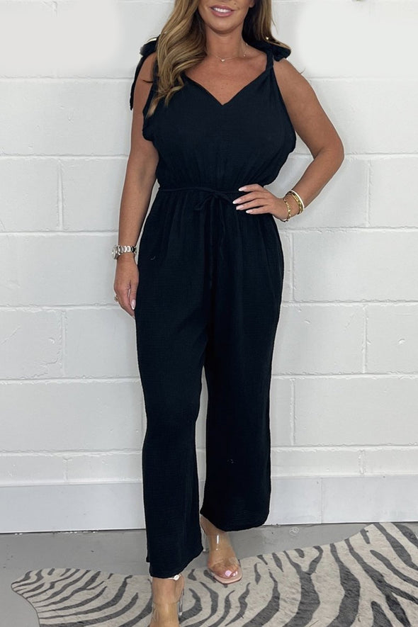 Cheesecloth Tie Shoulder Jumpsuit