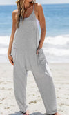 Women's Comfortable V-Neck solid Color Jumpsuit