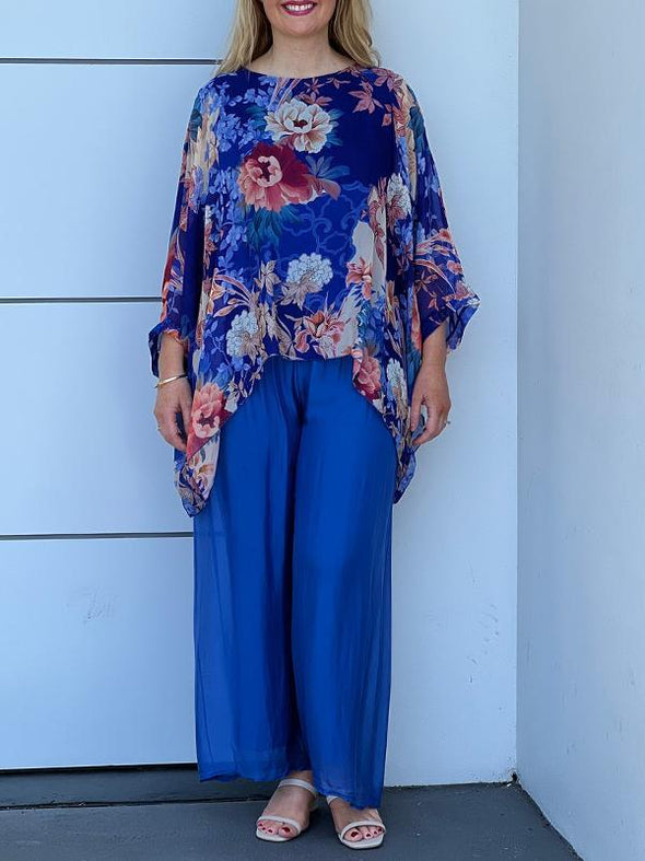 Round Neck Long Sleeve Chiffon Printed Suit