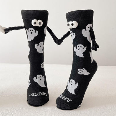 Ghost Halloween Couple Black and White Mid-tube Socks