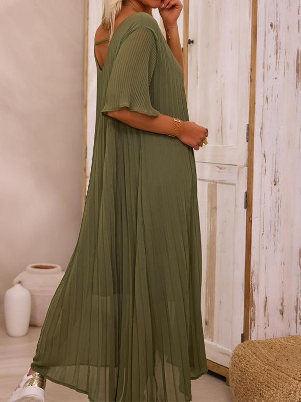 Casual V-neck Pleated Dress