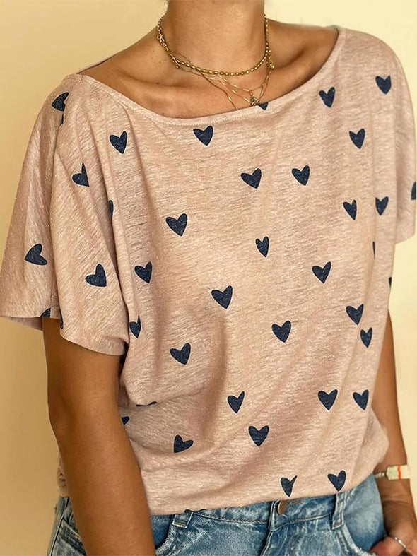 Casual Round Neck Love Printed Top