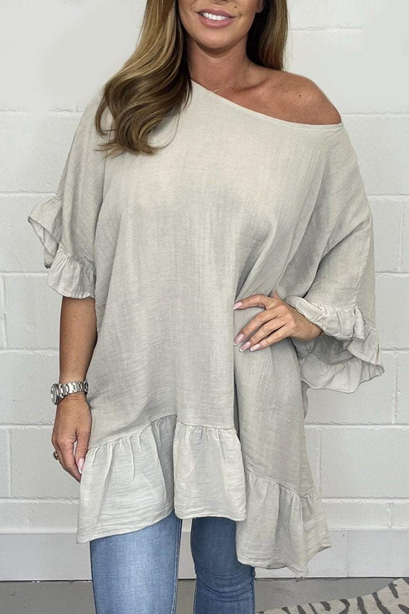 Solid color loose cotton and linen top