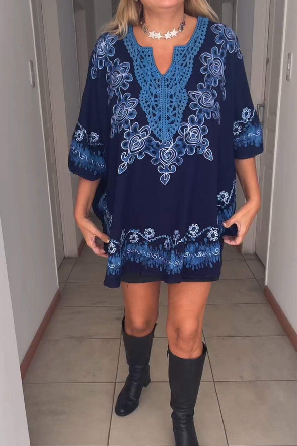 Printed V-neck Casual Dress