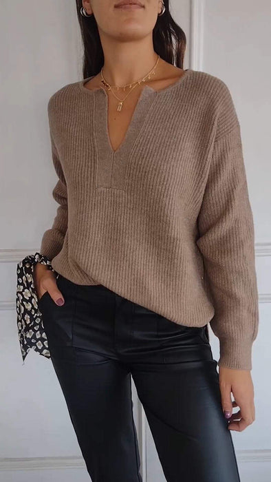 Casual V-neck Long-sleeved Knitted Top