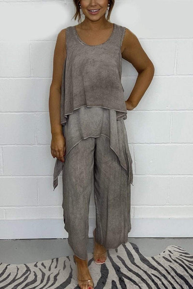 Casual sleeveless loose top and pants suit