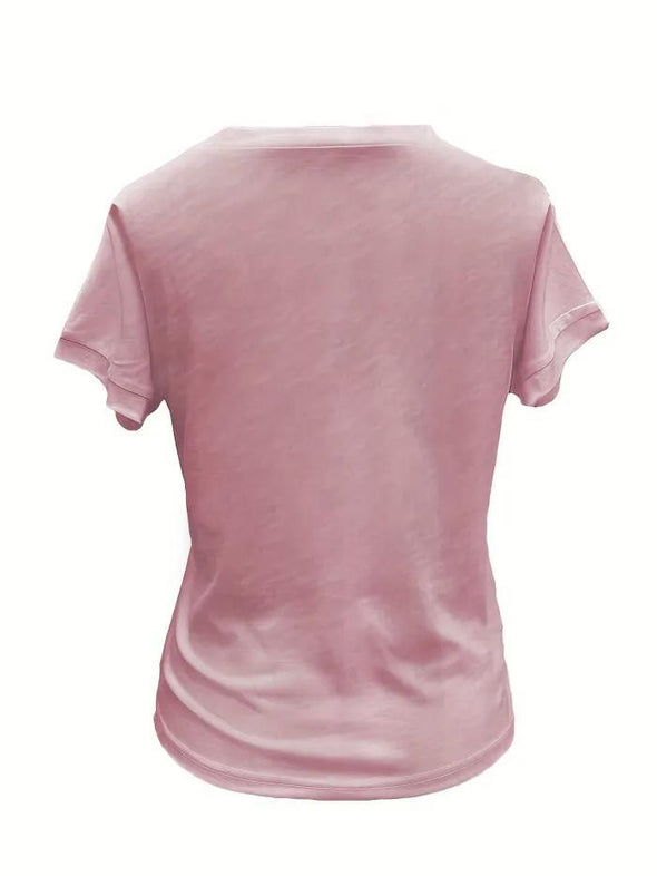 Solid V-neck Simple T-Shirt