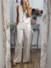 Vest top + wide leg pants cotton and linen two-piece set