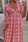 Spring and summer printed V-neck dress