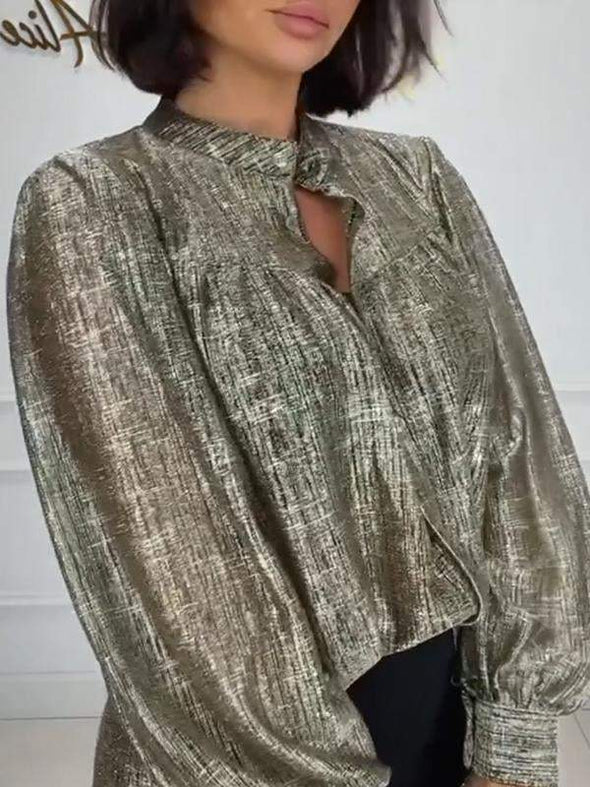 Metallic See-through Button-up Shirt