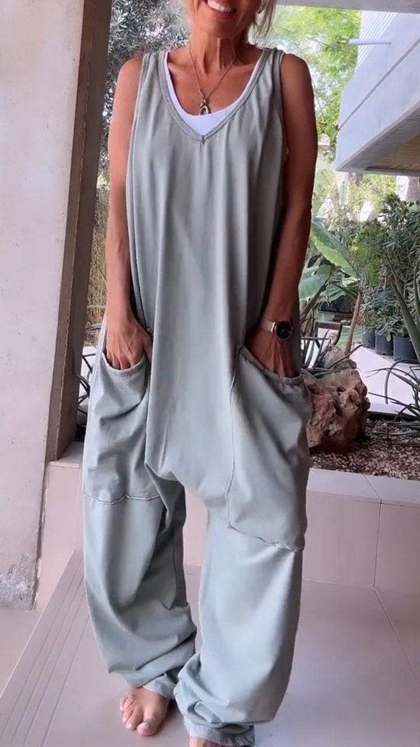 V-neck Sleeveless Casual Jumpsuit